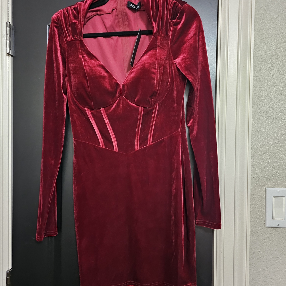 Bella Bliss Red Velvet Long Sleeve Dress
